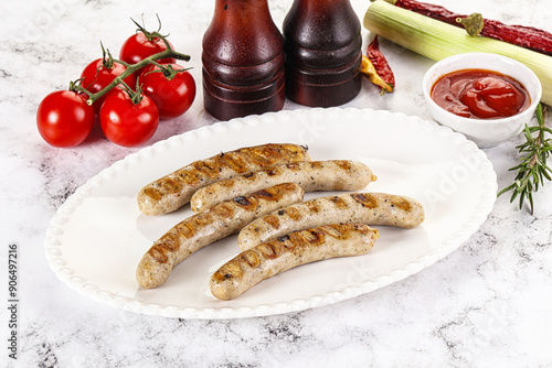 Grilled natural organick white sausages photo