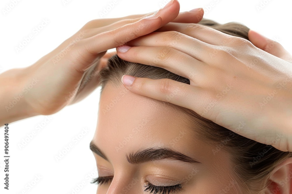 Obraz premium Woman touching her forehead with both hands