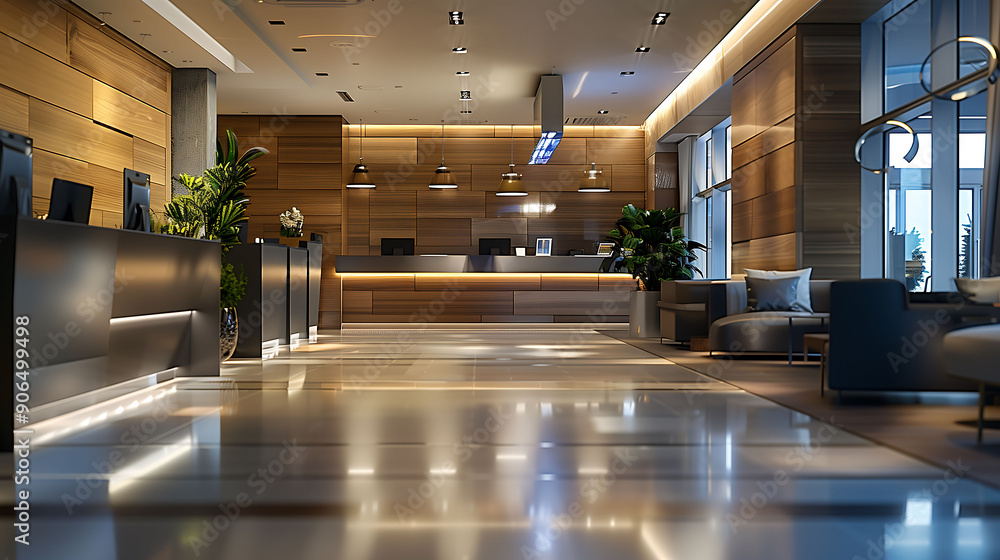 Modern Hotel Lobby with Elegant Interior Design Modern Hotel Lobby with Elegant Interior Design