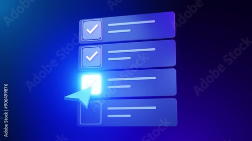 A digital interface showcasing a select checkbox with a glowing cursor icon, highlighting the selection process in bright blue light. Ideal for technology and user interface themes.