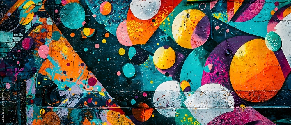 Obraz premium High-definition photo of a vibrant street art mural in an urban alleyway, bold and contrasting colors, intricate details, dynamic composition, modern city art