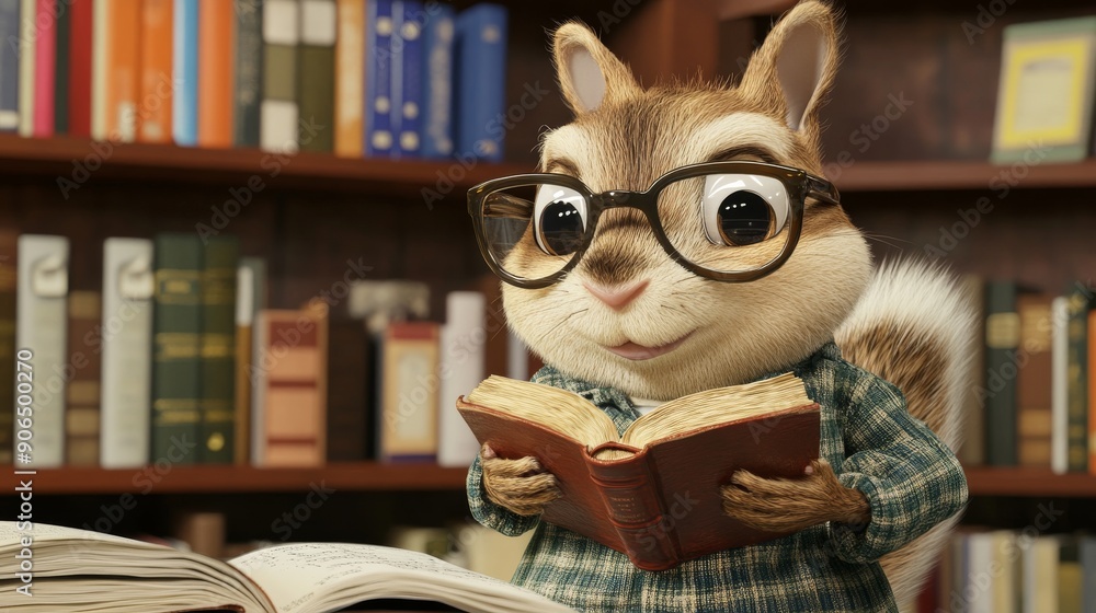 Organized anthropomorphized chipmunk in a librarian’s outfit ...