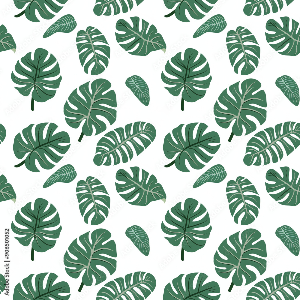 Seamless pattern with green tropical leaves isolated on white background. Seamless pattern with green tropical leaves isolated on white background.