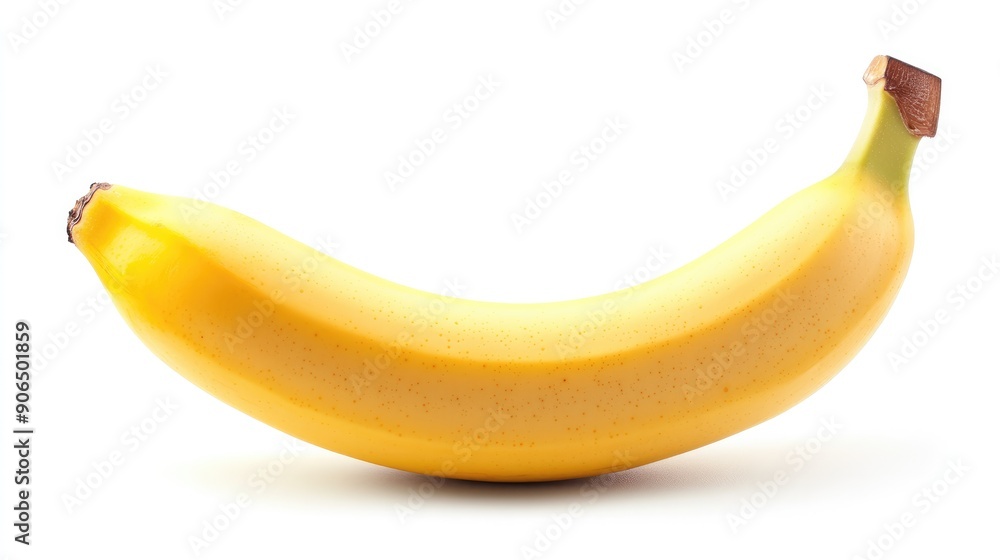Fresh banana with a slightly curved shape isolated on white background, full depth of field Fresh banana with a slightly curved shape isolated on white background, full depth of field