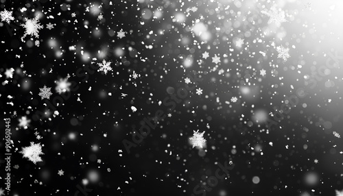 White snow falling down on black background