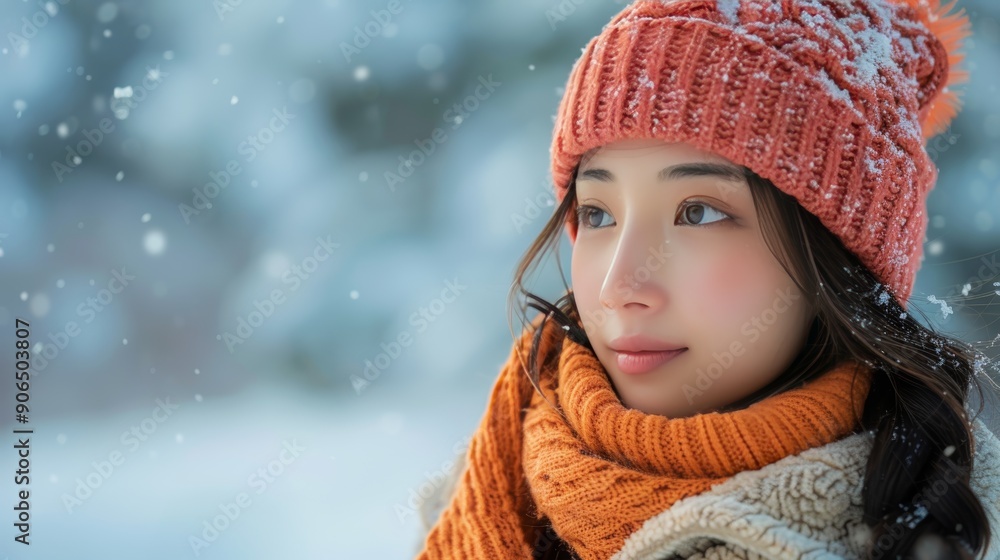 Young Woman Enjoying Snowy Winter Day Young Woman Enjoying Snowy Winter Day