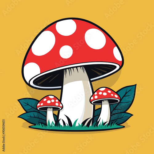 Red mushroom flat stylish cartoon sticker concept isolated illustration