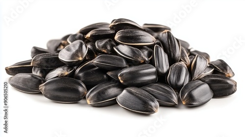 pile of unpeeled sunflower seeds, on white background