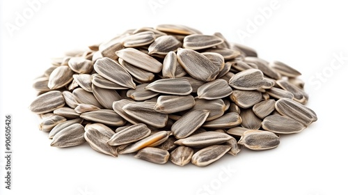 pile of unpeeled sunflower seeds, on white background