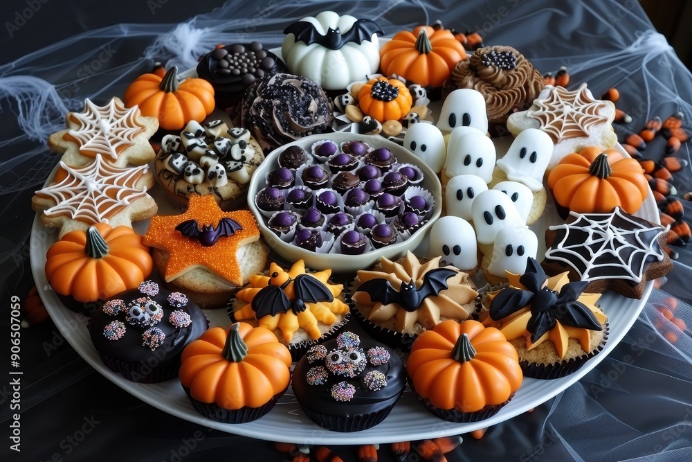 Halloween cupcakes with spooky designs and decorations Halloween cupcakes with spooky designs and decorations