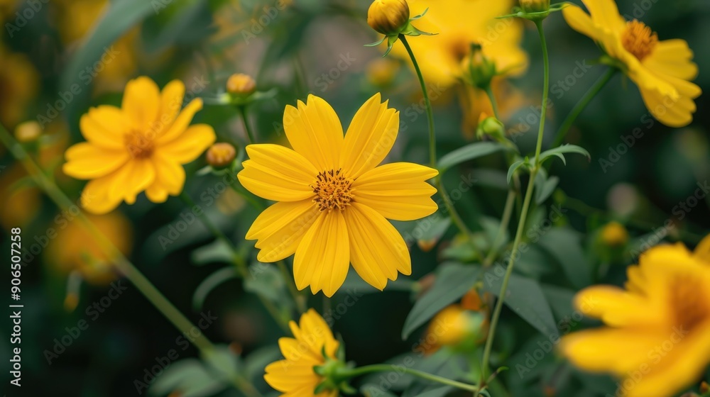 Yellow flowers with a marigold background Yellow flowers with a marigold background