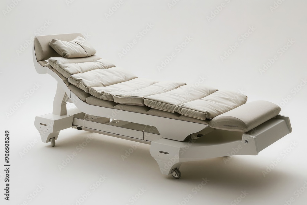 Adjustable medical bed standing up on a plain light background Adjustable medical bed standing up on a plain light background