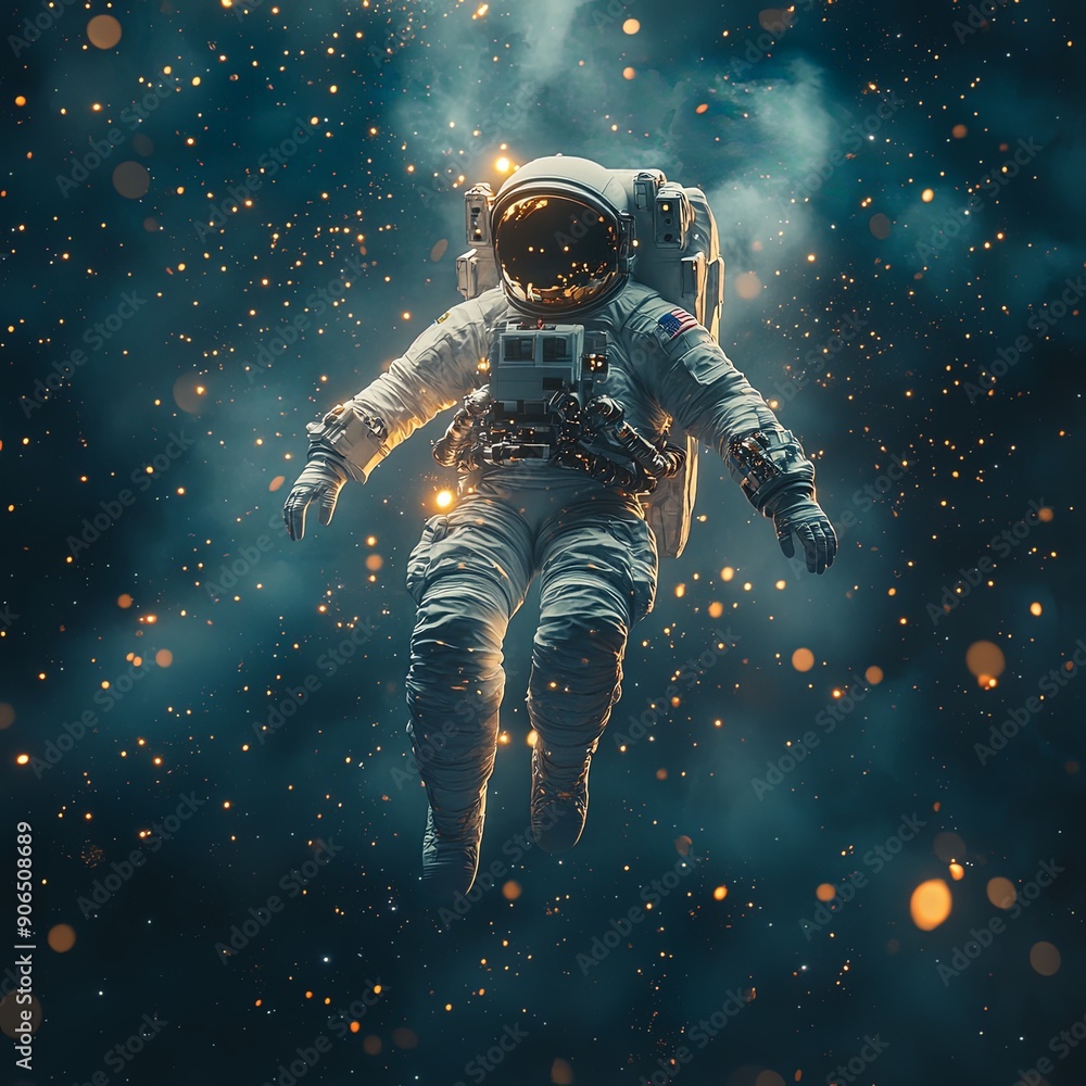 Astronaut Orbiting Earth Against Cosmic Backdrop Astronaut Orbiting Earth Against Cosmic Backdrop