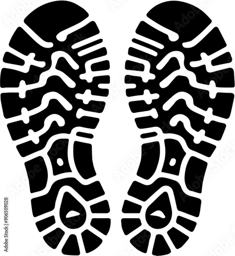 a pair of shoe sole prints with distinct tread patterns, which are black on a white background.
