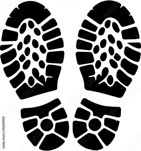 a pair of shoe sole prints with distinct tread patterns, which are black on a white background.