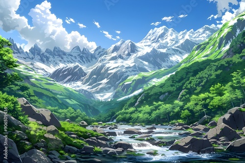 Majestic Mountain Landscape with River © Muzikitooo