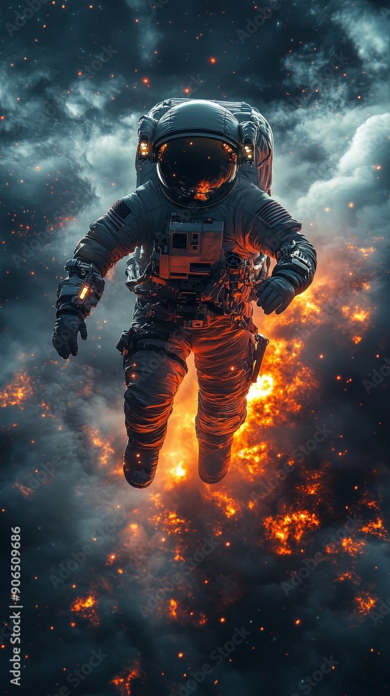 Fototapeta premium Astronaut Orbiting Earth Against Cosmic Backdrop