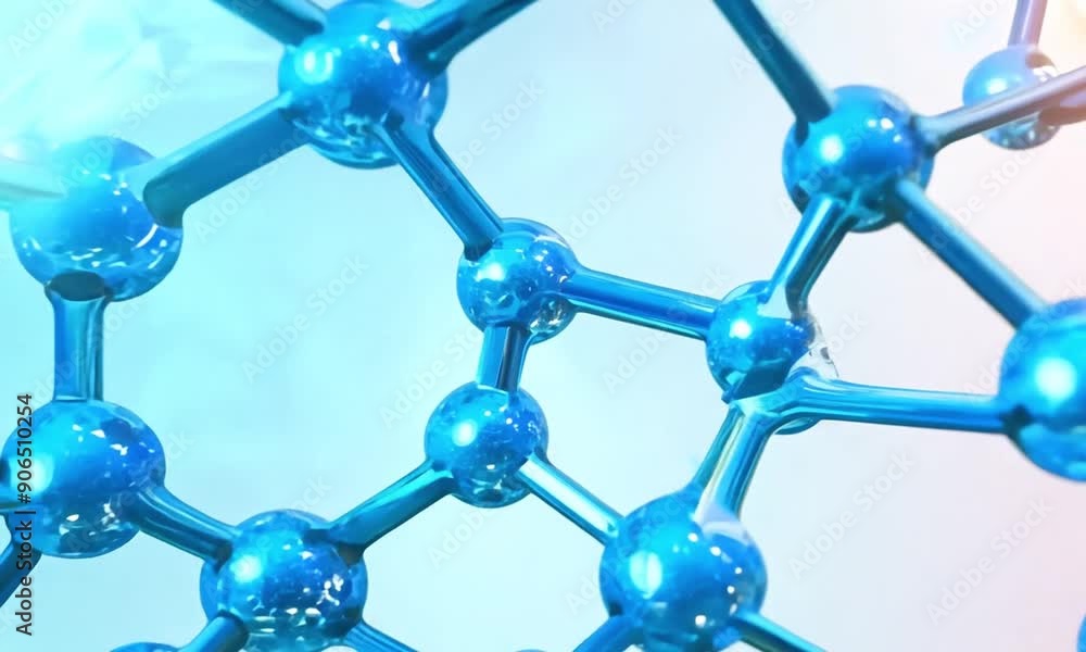 Light blue background with molecule or atom nano particles hydrogen on chemical formula background. Research chemical concept. Light blue background with molecule or atom nano particles hydrogen on chemical formula background. Research chemical concept.