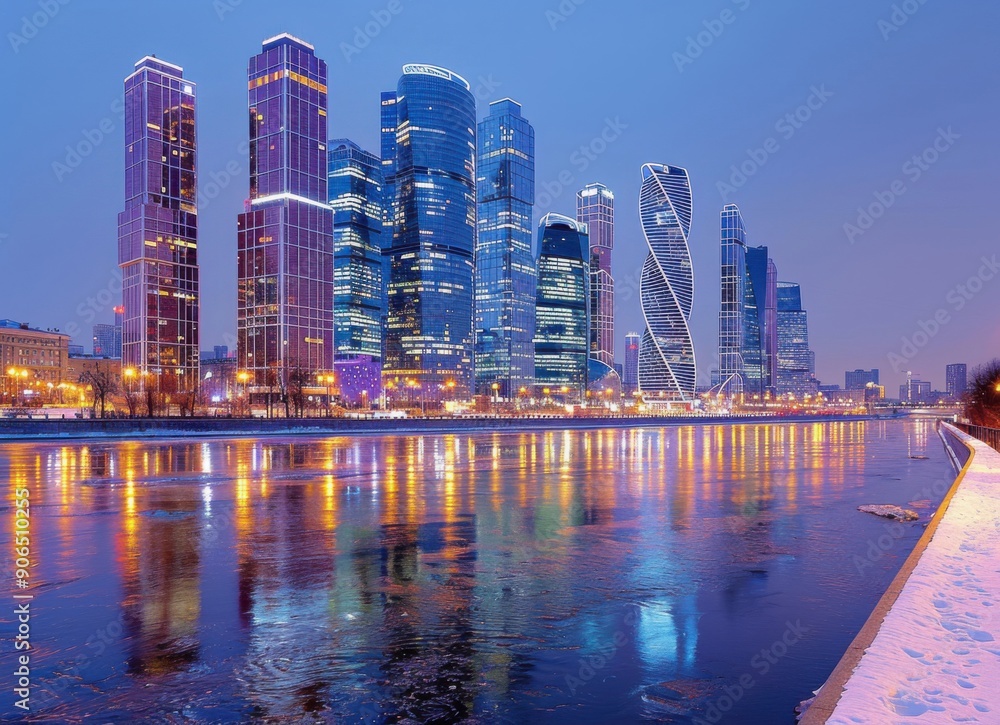 Fototapeta premium Moscow Skyline at Dusk