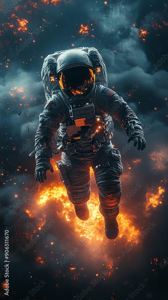 Astronaut Orbiting Earth Against Cosmic Backdrop Astronaut Orbiting Earth Against Cosmic Backdrop