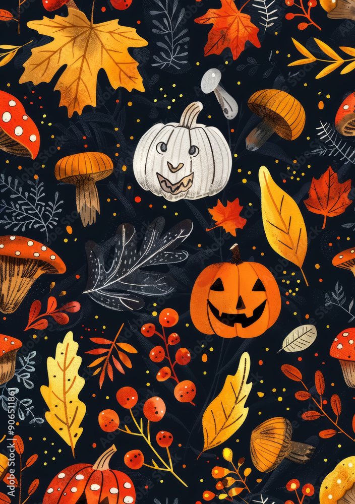 pattern that uses minimalist icons to represent the essence of Halloween and autumn. pattern that uses minimalist icons to represent the essence of Halloween and autumn.
