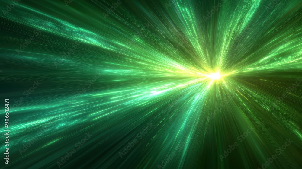 Fototapeta premium Abstract Green Light Burst with Radiant Energy Beams and Dynamic Motion Effect in a Dark Background