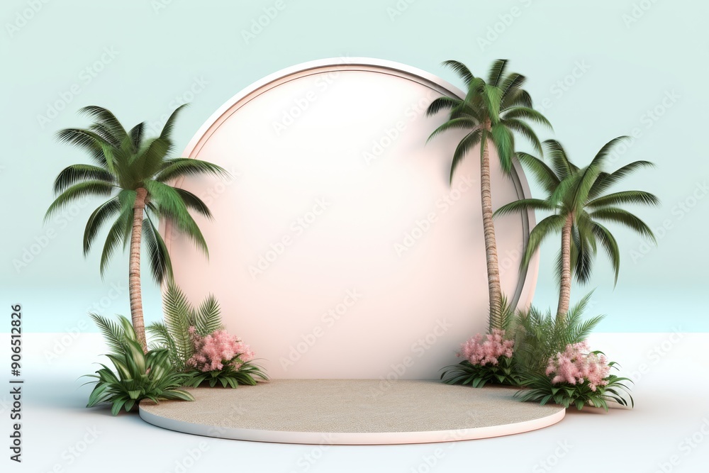 Podium with tropical palm trees. Podium with tropical palm trees.