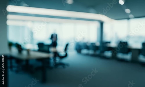 Blurred Office Interior with Blue Tones