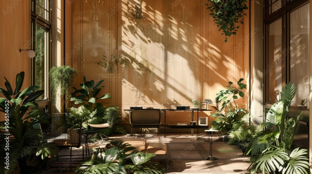 Sunlit Interior with Plants and Seating Sunlit Interior with Plants and Seating