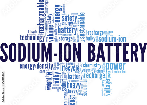 Sodium-ion Battery word cloud conceptual design isolated on white background.