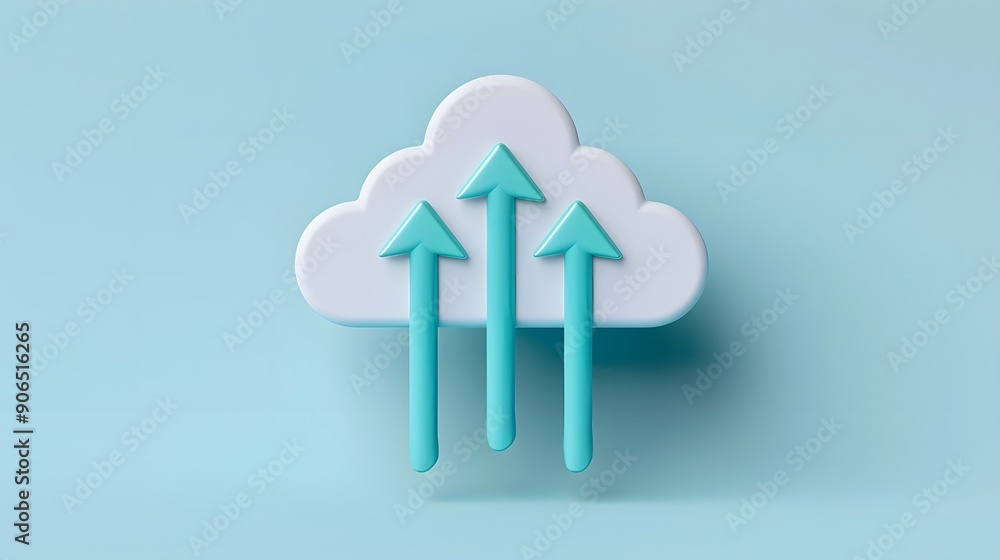 Cloud computing concept with arrow icons pointing upwards on a soft blue background, symbolizing data upload and technology progress. Cloud computing concept with arrow icons pointing upwards on a soft blue background, symbolizing data upload and technology progress.