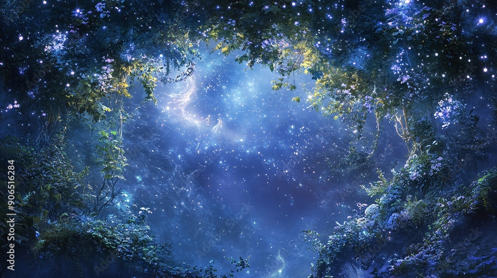 A breathtaking celestial garden with floating, luminous flowers and plants suspended in a starry sky. Each blossom emits a soft, ethereal glow, casting gentle light across the garden. The scene A breathtaking celestial garden with floating, luminous flowers and plants suspended in a starry sky. Each blossom emits a soft, ethereal glow, casting gentle light across the garden. The scene