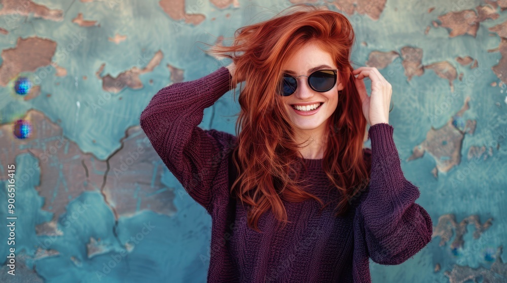 The cheerful redhead woman