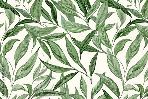 Natural Willow Leaf Pattern: Classic Wallpaper Design
