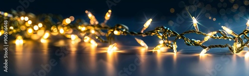 Wallpaper Mural Christmas background or New Year's backdrop, holiday banner with copy space. Christmas lights garland glowing on a reflective surface with a festive blue bokeh background Torontodigital.ca