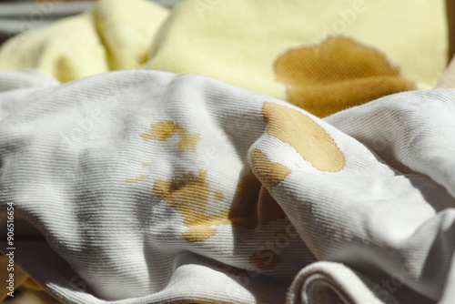 Bilde på lerret Crumpled fabrics with stains - close-up photo