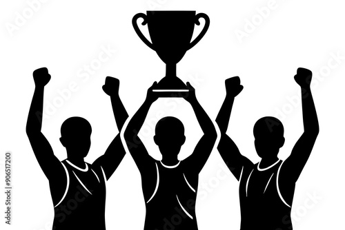 Winning team is holding trophy in hands vector Silhouette illustration 