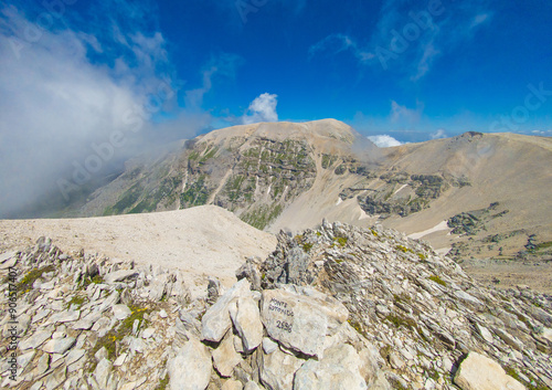 National park of Majella, Italy - Mountain summits in the Majella range, central Italy, Abruzzo region, with characteristic landscape of rocky expanses between valleys and plateaus 