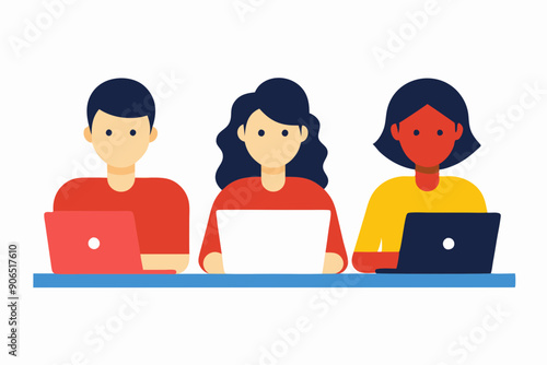 students working on laptops vector illustration 