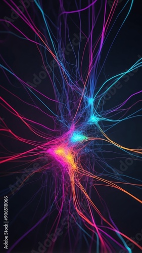 colorful neural network visualization neon lights tech technology abstract background with copy space © sevenSkies