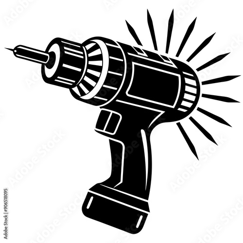 Vector silhouette of a power drill with a bit