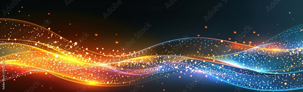 Obraz premium Christmas abstract background or new year banner with copy space. Abstract background with glowing wavy lines and sparkles