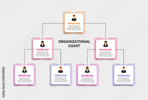 Corporate organizational chart with business avatar icons. Business hierarchy infographic elements. Vector illustration	