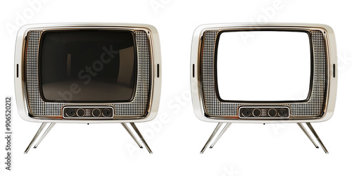Retro futuristic chrome television on transparent background