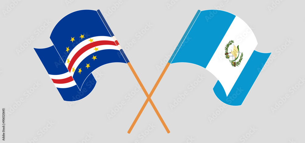 Crossed and waving flags of Cape Verde and Republic of Guatemala Crossed and waving flags of Cape Verde and Republic of Guatemala