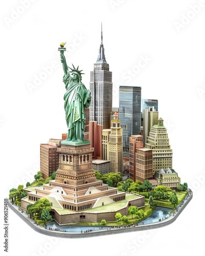 New York, Statue of Liberty in New York skyscrapers, iconic