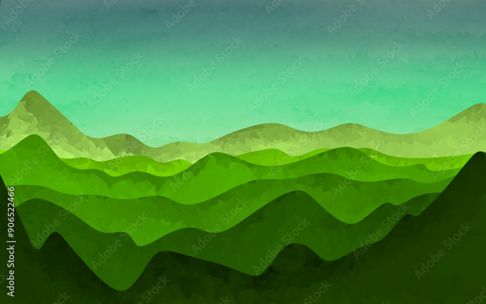 Obraz premium green mountain landscape,green hills and mountains landscape flat illustration 