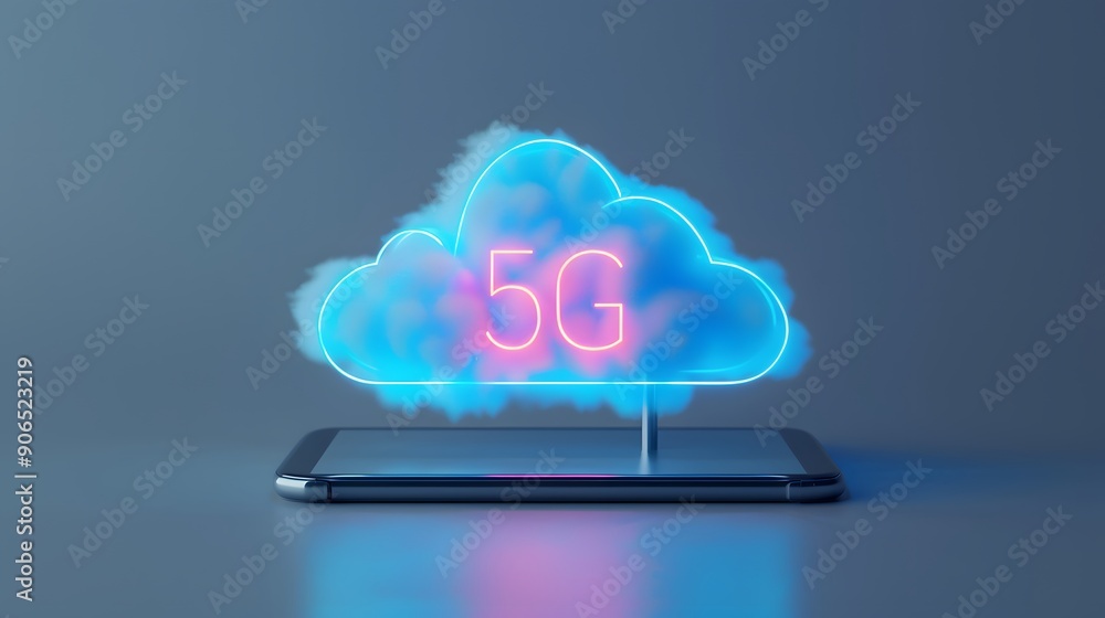 Futuristic 5G technology concept with a glowing neon cloud over a smartphone, symbolizing fast mobile internet and cloud computing. Futuristic 5G technology concept with a glowing neon cloud over a smartphone, symbolizing fast mobile internet and cloud computing.