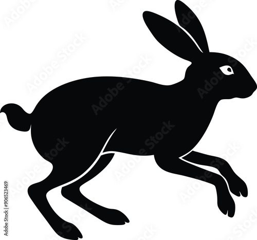 Silhouette of running hare black creative rabbit artwork