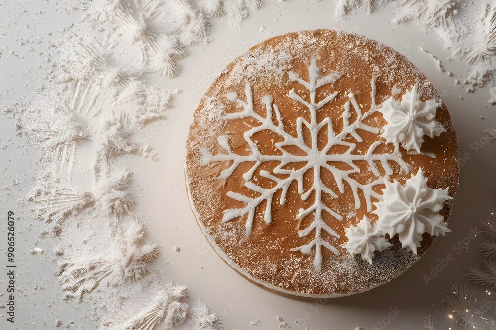 Round glazed Christmas gingerbread cookie from top view
Round glazed Christmas gingerbread cookie from top view